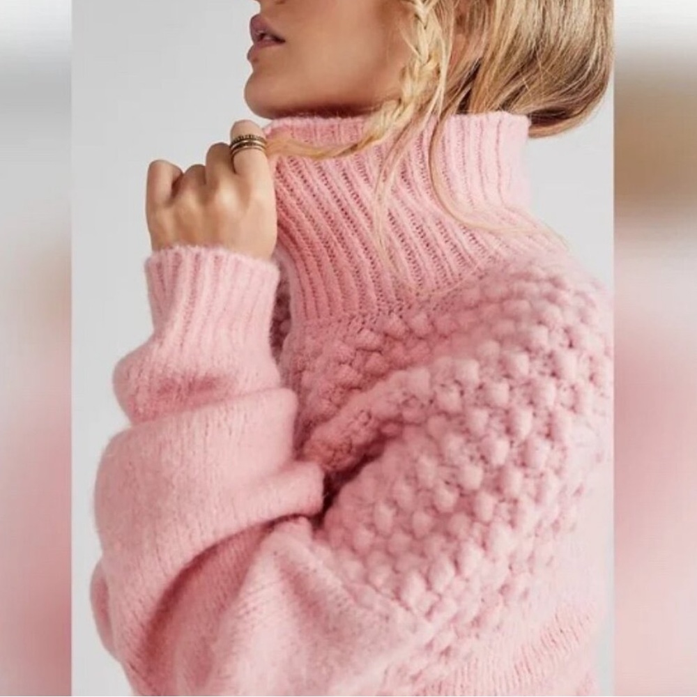 Free people Bradley xs bubblegum pink mock neck puff sleeve - Picture 2 of 6